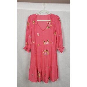 Bohemian Dress Pink Multicolor Floral Tier Peplum Peasant Cottagecore Barbiecore